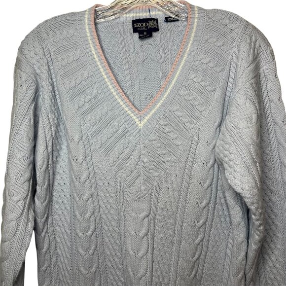 Vintage IZOD Club Cable Knit Sweater Light Blue Preppy Classic Tennis Style M - Picture 4 of 8